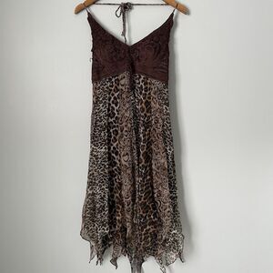 Mesmerize y2k 2000's Cheetah Print Halter Midi Dress Knit Top Brown Flowy Medium